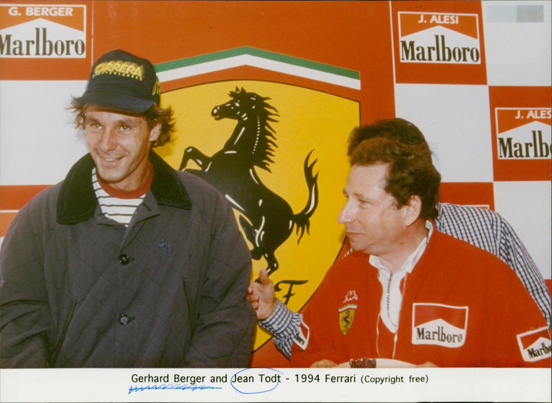 Ferrari team principal Jean Todt and driver Gerhard Berger at the Hockenheim Grand Prix in Germany. - Vintage Photograph