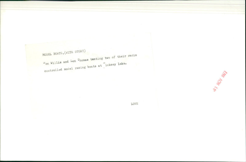 Willis and Len Thomas test their radio-controlled model boats at Inksey Lake. - Vintage Photograph