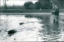 Willis and Len Thomas test their radio-controlled model boats at Inksey Lake. - Vintage Photograph