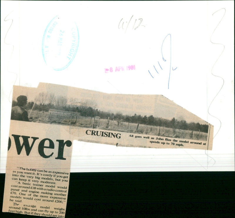 John flies his model plane around at speeds of up to 70 mph. - Vintage Photograph