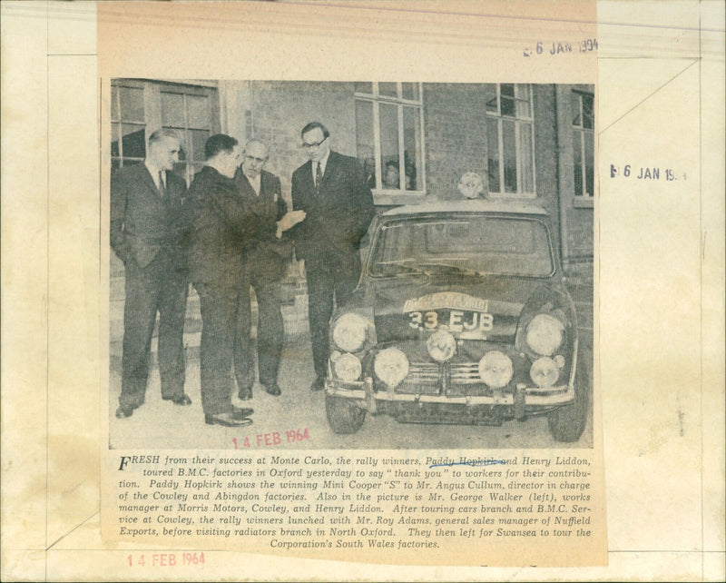 Rally winners Paddy Hopkirk and Henry Liddon tour B.M.C. factories in Oxford. - Vintage Photograph