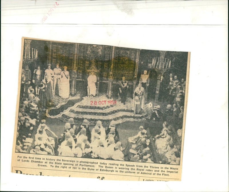 Queen Elizabeth II reads the Speech from the Throne during the State Opening of Parliament. - Vintage Photograph