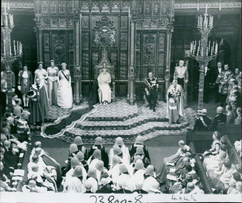 Queen Elizabeth II reads the Speech from the Throne during the State Opening of Parliament. - Vintage Photograph