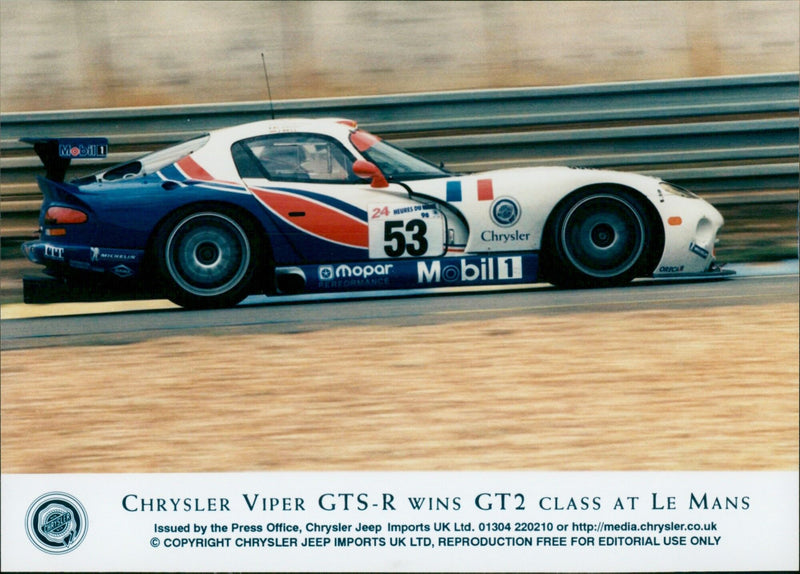 The Chrysler Viper GTS-R wins the GT2 class at the 24 Hours of Le Mans. - Vintage Photograph