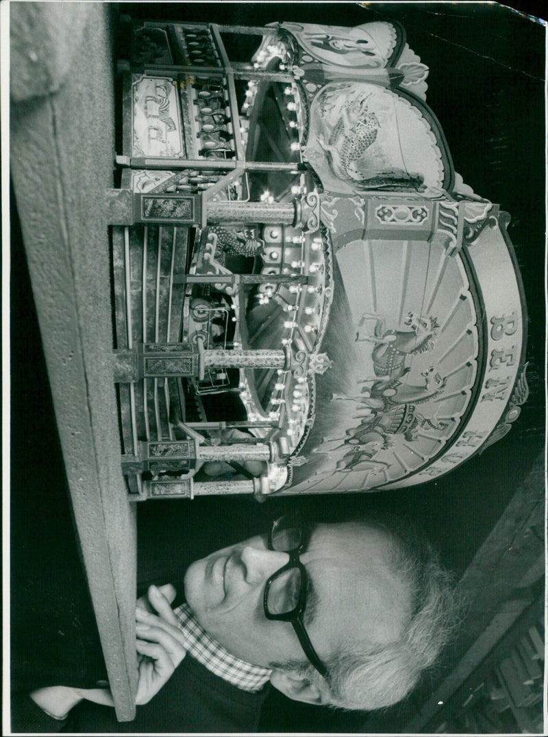 Vic King stands with his three-eighths-to-the-inch model of the Ben Hur Speedway. - Vintage Photograph