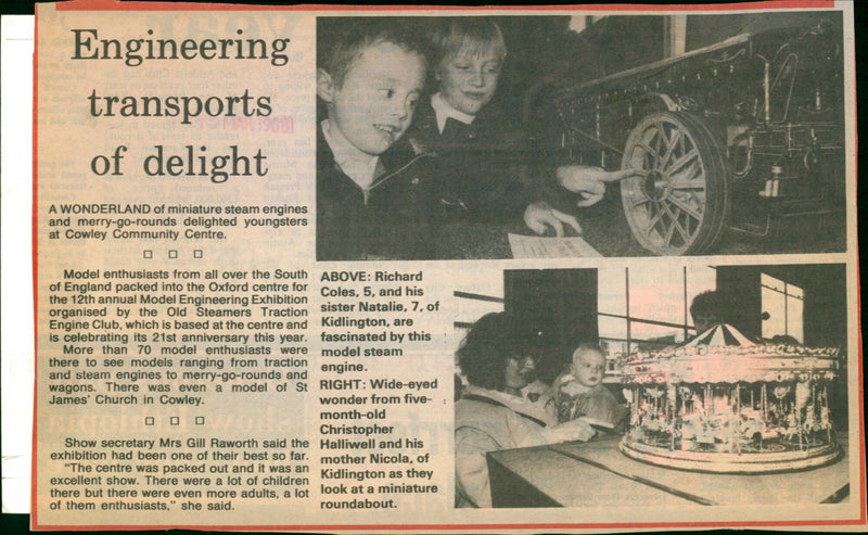 Model enthusiasts from all over the South of England enjoy the 12th annual Model Engineering Exhibition at Cowley Community Centre. - Vintage Photograph