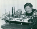 Model steamboat enthusiast Mr Ian Gerrard with his Paddler Z. - Vintage Photograph