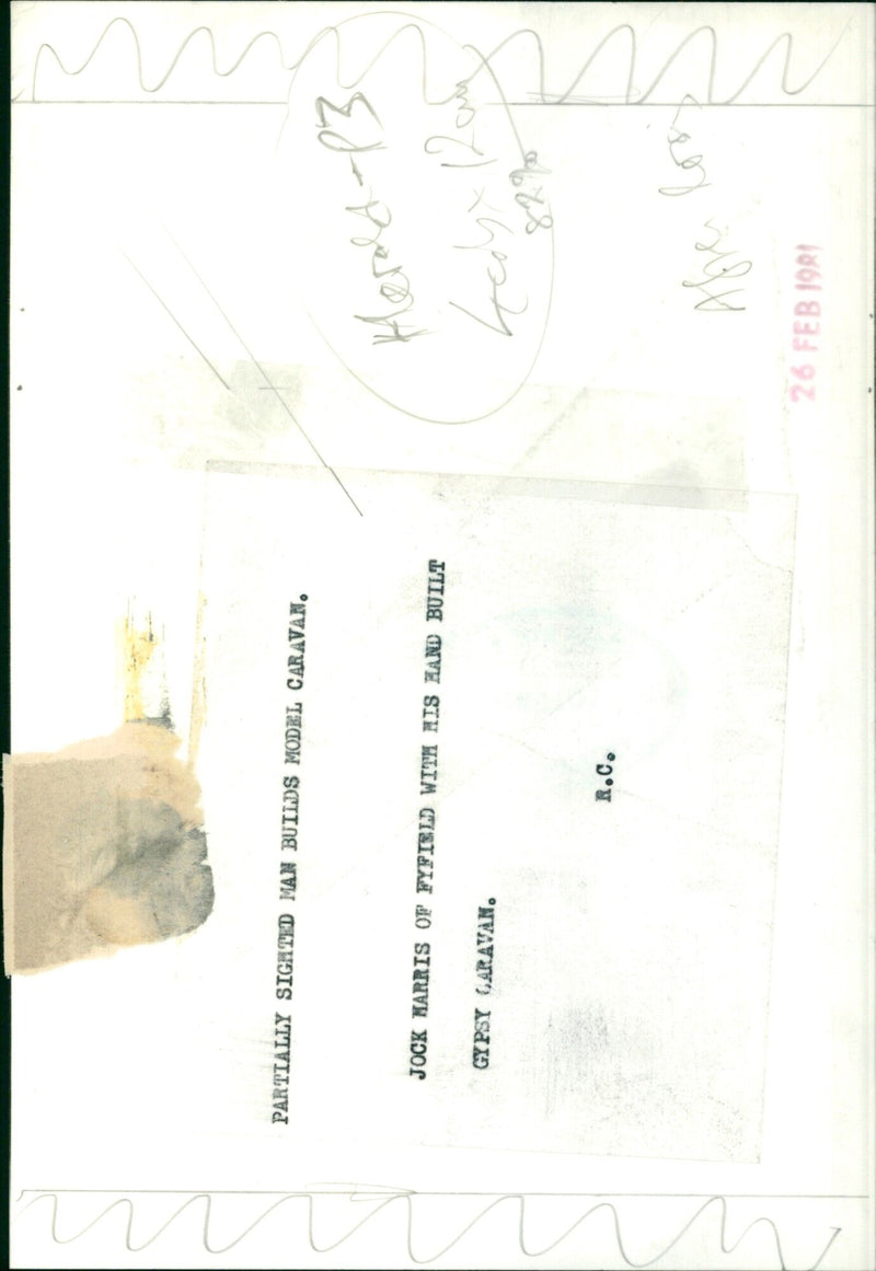 Jock Harris of Fyfield builds a model caravan. - Vintage Photograph