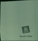 A model train set and a closed Avery Ⓡ manilla folder sit atop a wooden table. - Vintage Photograph