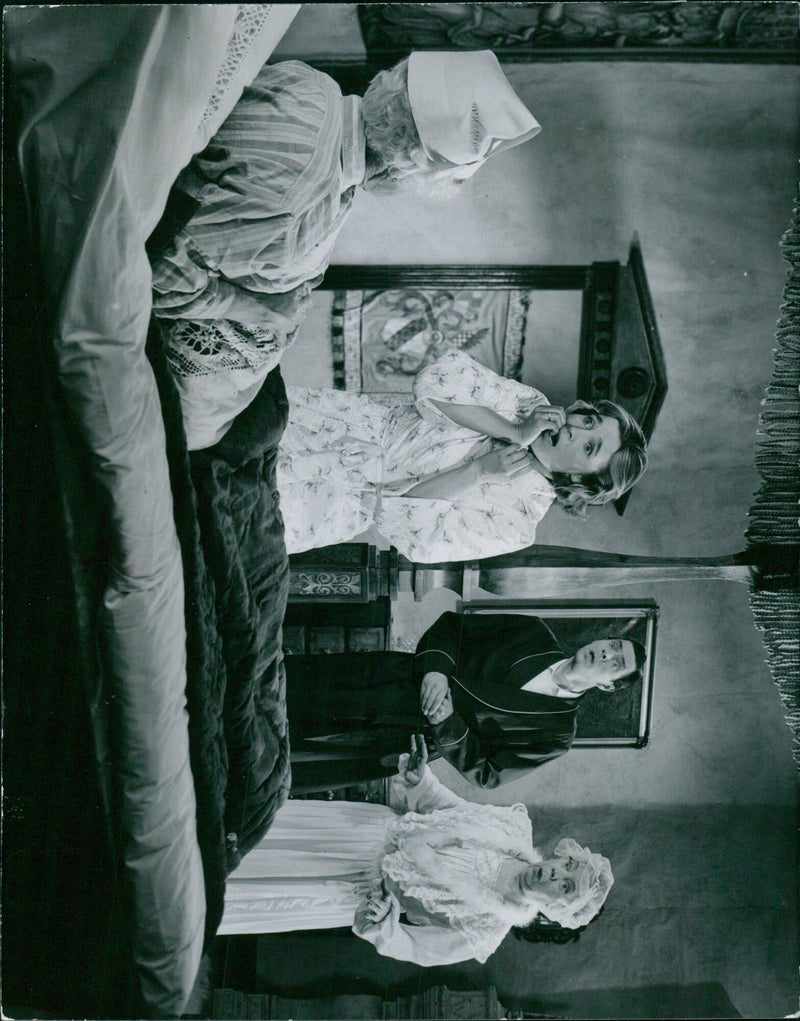 On this day in 1958, cast and crew of the Swedish film "Det svänger på slottet" gathered at a castle to begin filming. - Vintage Photograph