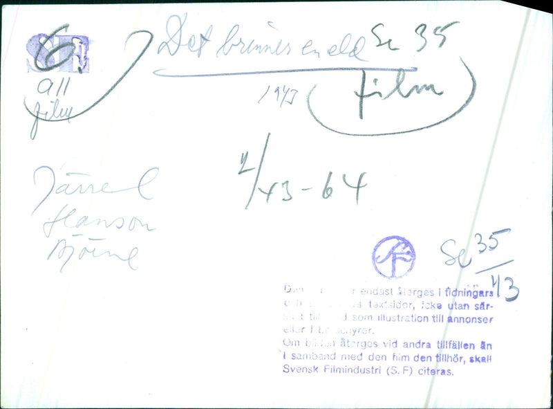 A collection of film stills from the Swedish film studio Svensk Filmindustri are displayed at the Moine P rendast film festival in Sweden. - Vintage Photograph