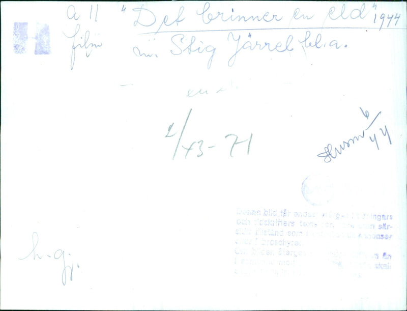 Stig Jarrel stars in the 1944 Swedish film "Det brinner en eld", seen here in a still from the movie. - Vintage Photograph