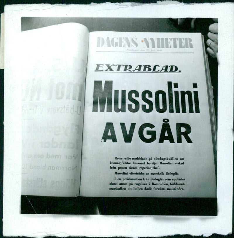On November 13, 1943, Italian Prime Minister Benito Mussolini was dismissed from his post and replaced by Marshal Pietro Badoglio, who declared Italy's continued resistance in a proclamation broadcasted on the Rome Radio. - Vintage Photograph