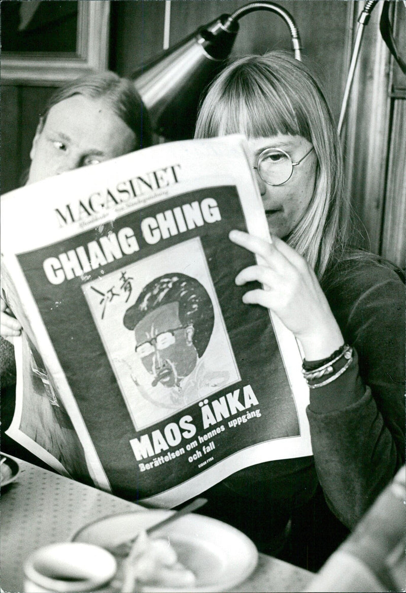 Chiang Ching, Mao Zedong's widow, is featured on the cover of a magazine with her story of rise and fall on page four. - Vintage Photograph