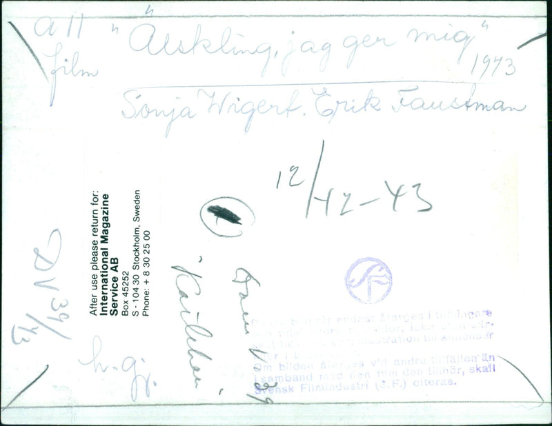 Swedish actress Sonja Wigert in the 1973 film "Aukling, jag ger mig" directed by Erik Faustman. - Vintage Photograph