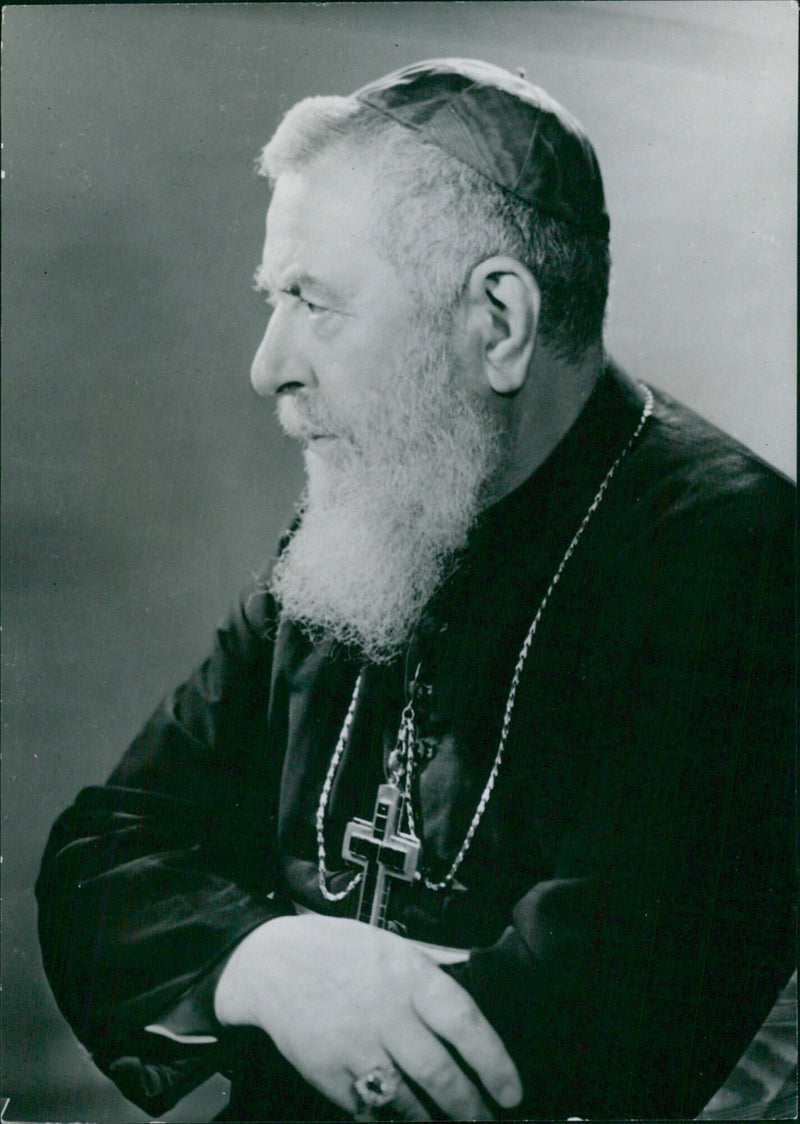 Cardinal Eugene Tisserant, a senior member of the Sacred College of Cardinals, is pictured in a study photographed by Harcourt of Paris for Camera Press (RBO) in London. - Vintage Photograph