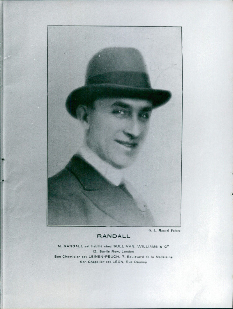 Randall G. L. Manuel Frères is dressed in the latest fashion from Sullivan, Williams & Co. on Savile Row in London. His shirt is from Leinen-Peuch on the Boulevard de la Madeleine and his hat from Leon on Rue Daunou. - Vintage Photograph