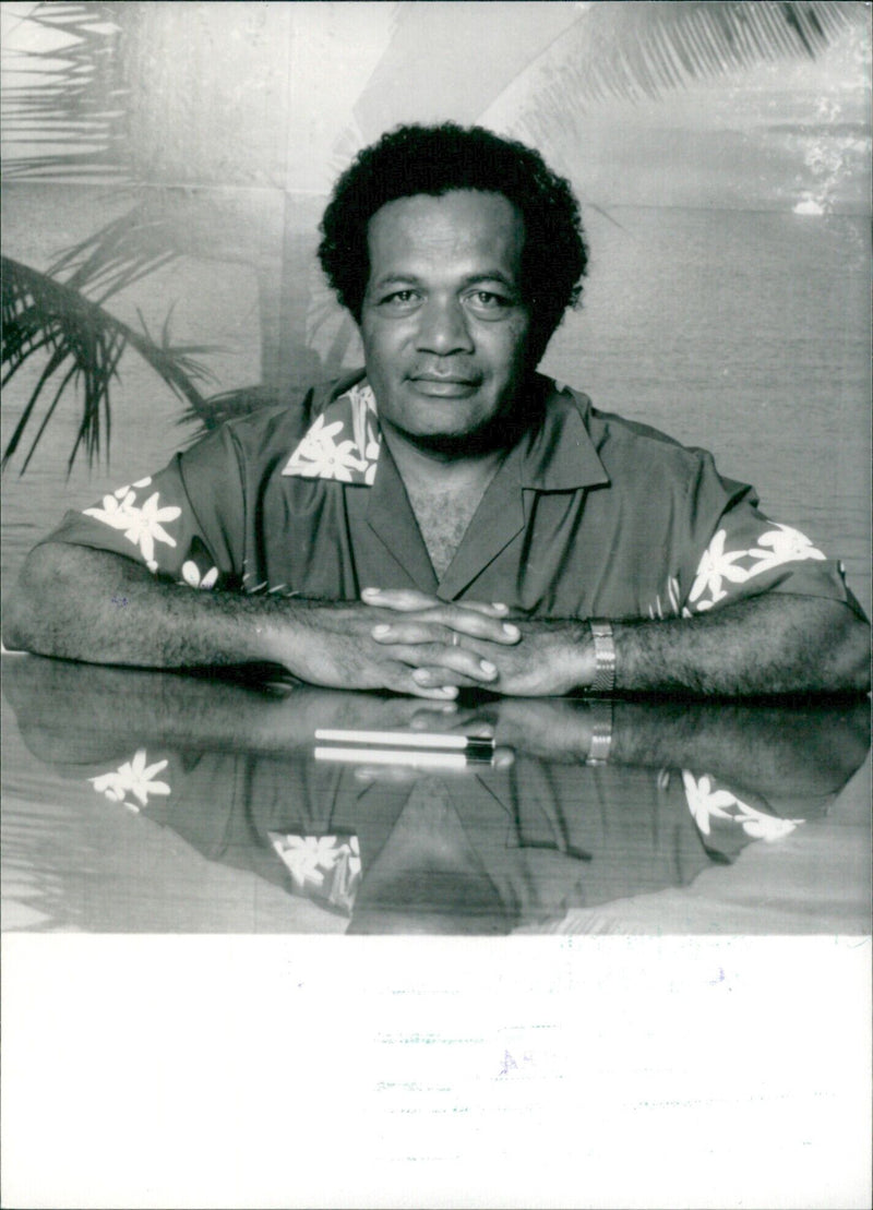 On February 5th, 1984, New Caledonian politician Jean-Marie Tjibaou of the Union Caledonien was photographed at the Government Council of New Caledonia. - Vintage Photograph