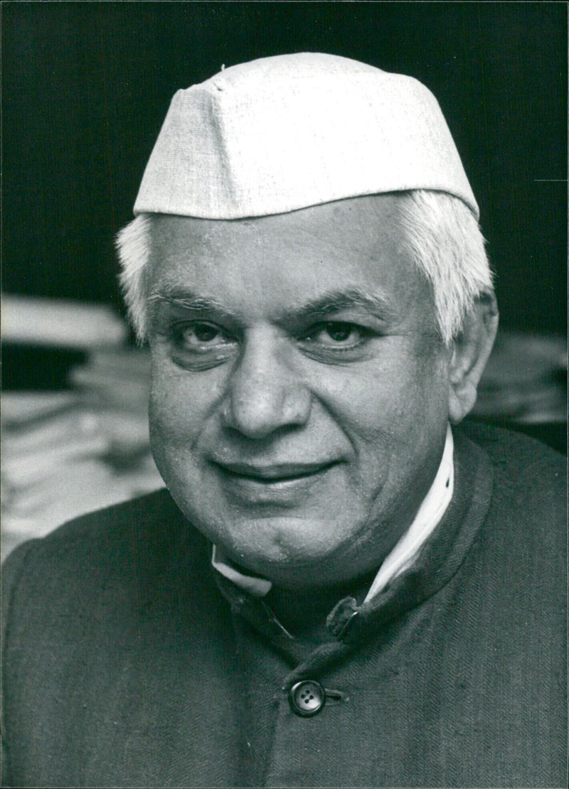 Indian Minister of Industry, NARAYAN DATT TIWARI, attends an event in New Delhi. - Vintage Photograph