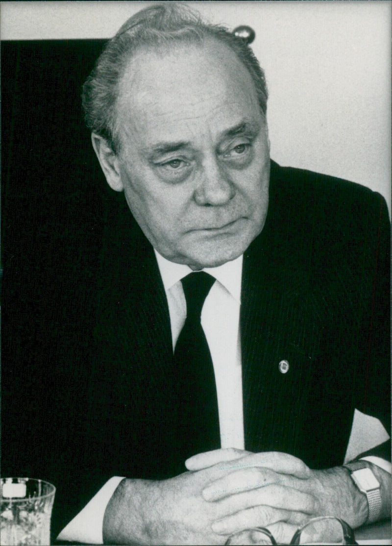 Harry Tisch, Chairman of the East German Trade Union Federation, is pictured in 1984. - Vintage Photograph