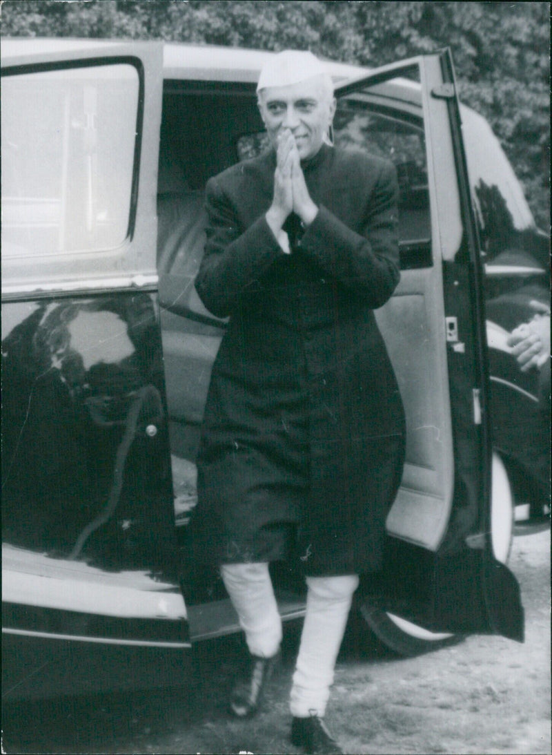 Indian Prime Minister Jawaharlal Nehru arrives at a gymkhana event in Delhi. - Vintage Photograph