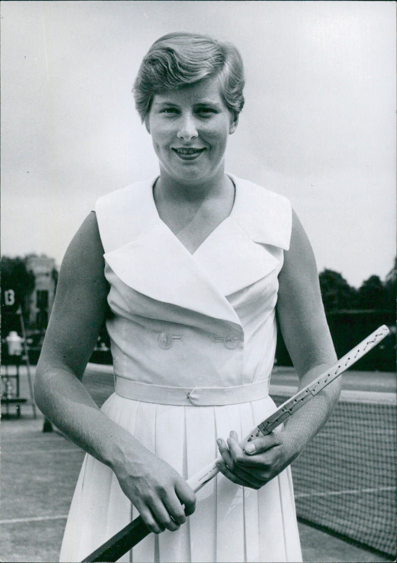 British tennis player Christine Truman poses for a photo at a training session in Stockholm, Sweden. - Vintage Photograph