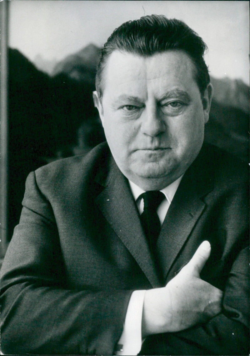 German politician and Chairman of the Bavarian Christian Social Union Party, Franz Josef Strauss, is pictured in 1969 in Tarsgat, Sweden. - Vintage Photograph