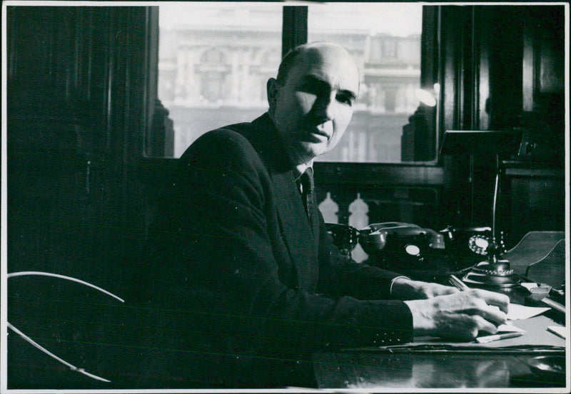 Sir Roger Makins, Deputy Under-Secretary of State, oversees economic aspects of foreign policy at the Foreign Office in London. - Vintage Photograph