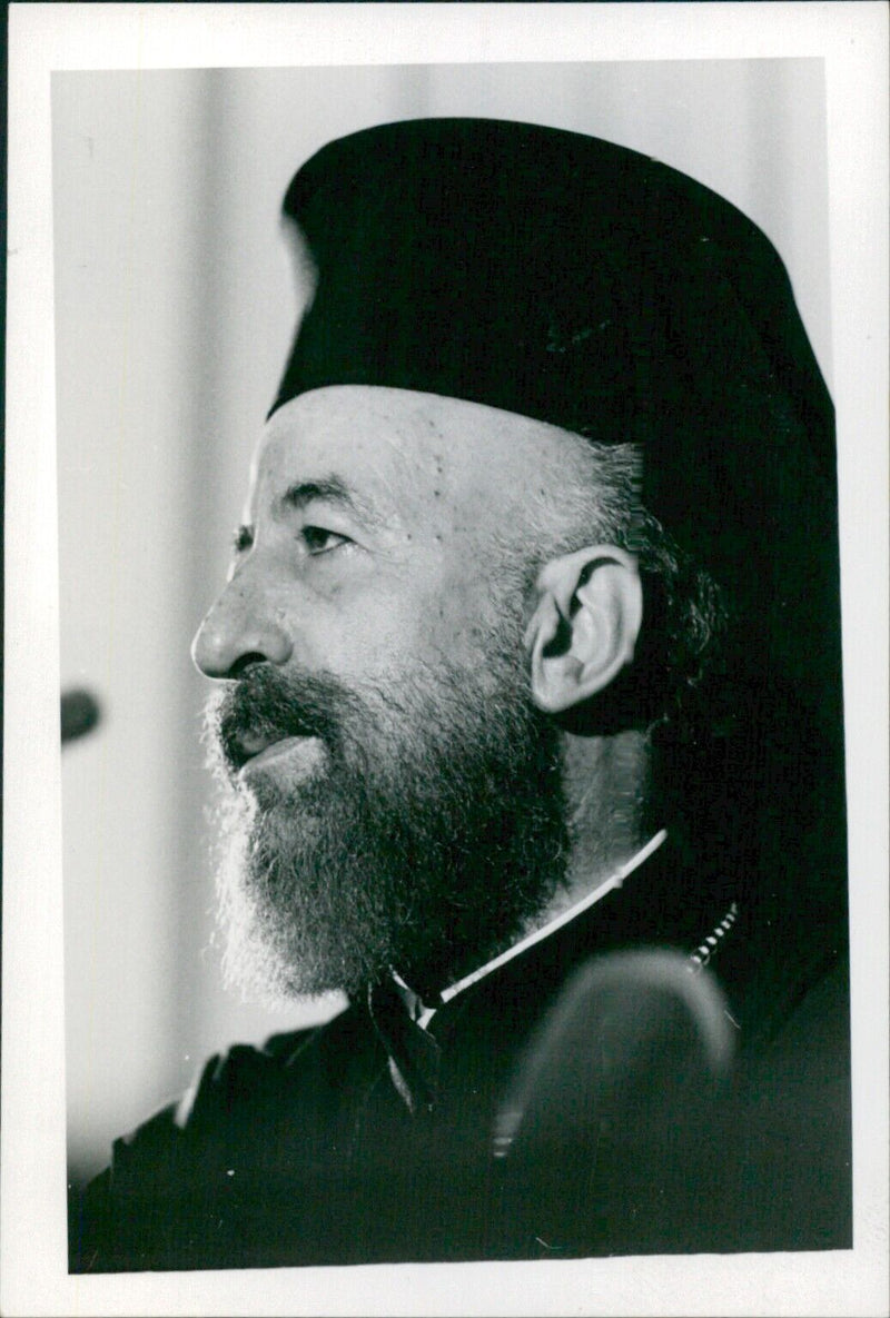 Archbishop Makarios of Cyprus poses with members of the 3rd Infantry Battalion during a 1974 visit. - Vintage Photograph