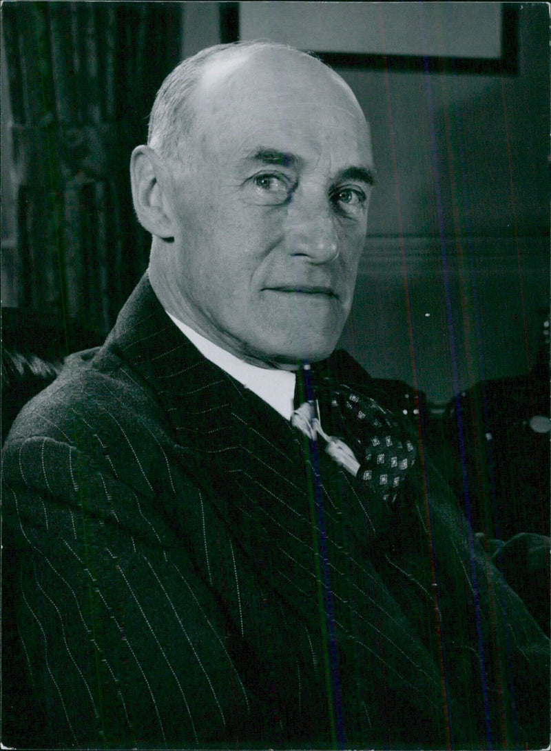 Lord Swinton, P.C., G.B.E. C.H., M.C., 1st Viscount Swinton of Masham, is pictured in a portrait study taken by Tom Blau. - Vintage Photograph