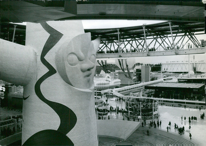 A view of the Tower of the Sun at the 1970 Osaka Expo, Japan. - Vintage Photograph