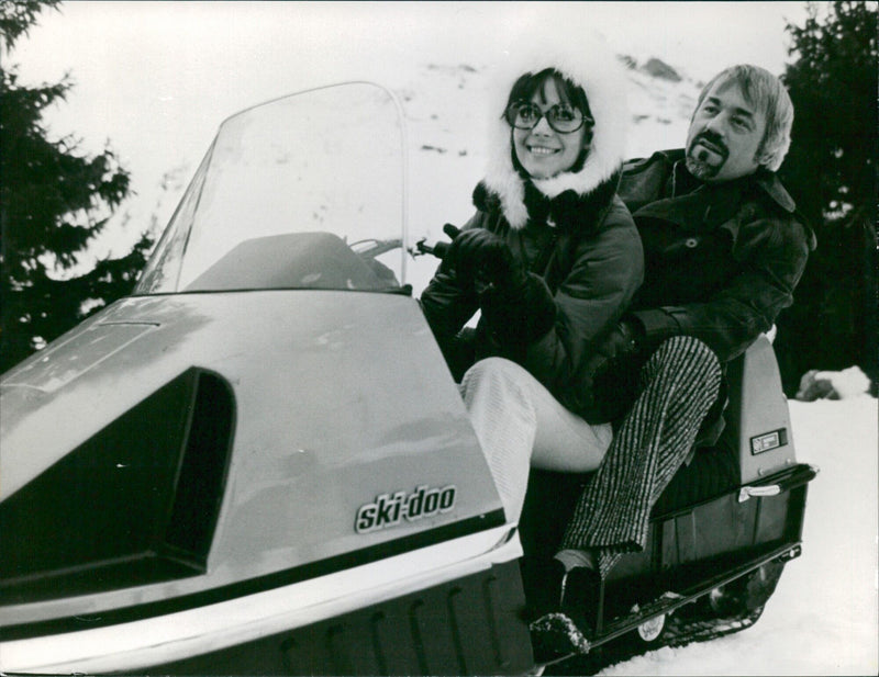 Nathalie Wood of Sweden takes a thrilling ride on a ski-doo at Grocktolm Va, IOSERVICE. - Vintage Photograph