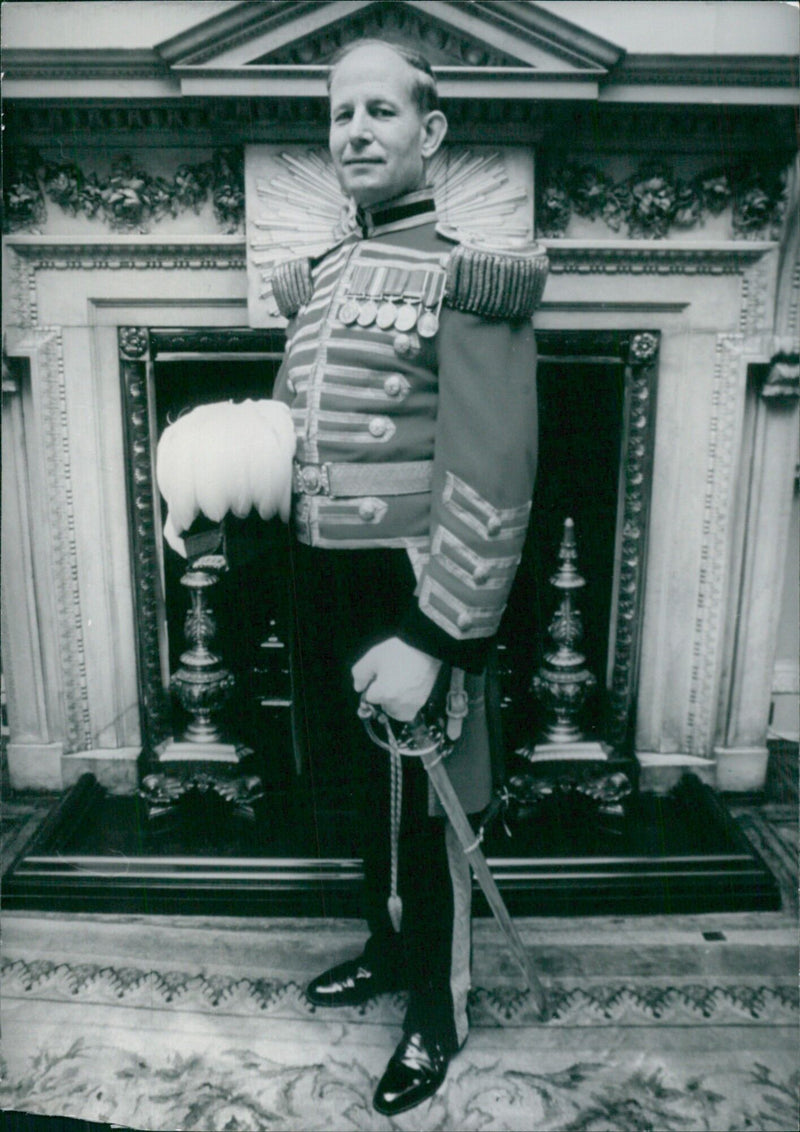 Col. Leonard Binden Arrowsmith Thacker, Marshal of the City of London, is seen here during a ceremony at the Central Criminal Court (Old Bailey). Photo by Peter Williams/Camera Press. - Vintage Photograph