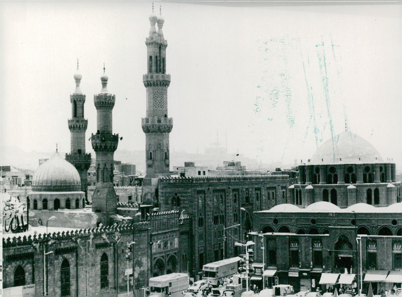 The Al Azhar Mosque in Cairo, Egypt is illuminated for its 1000th anniversary in 1983. - Vintage Photograph