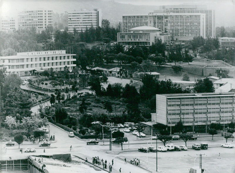 A partial view of the city centre of Addis Ababa, Ethiopia, including the Africa Hall, the seat of the Organisation of African Unity (OAU) and the United Nations Economic Commission for Africa (ECA). - Vintage Photograph