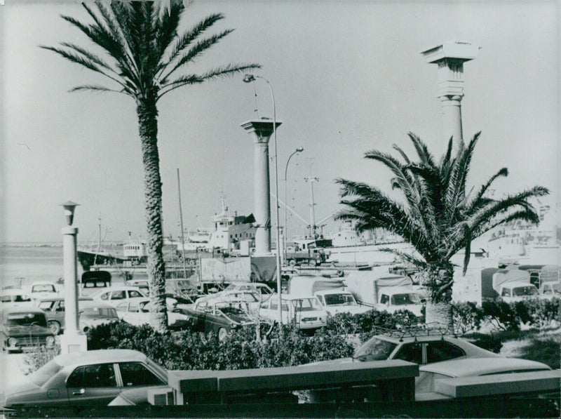 A view of Benghazi Harbour, the second largest in Libya, with an estimated population of over 282,000, is seen from the air. - Vintage Photograph