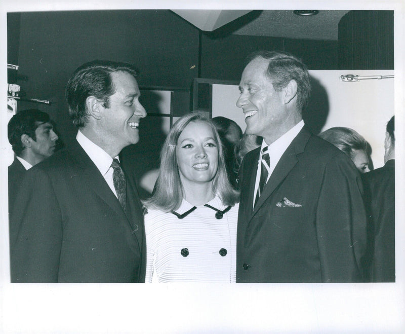 Actor Mel Ferrer and his guests, Mr. and Mrs. Richard Crenna, attending the premiere of the film "El Greco" in New York City on May 22nd. - Vintage Photograph