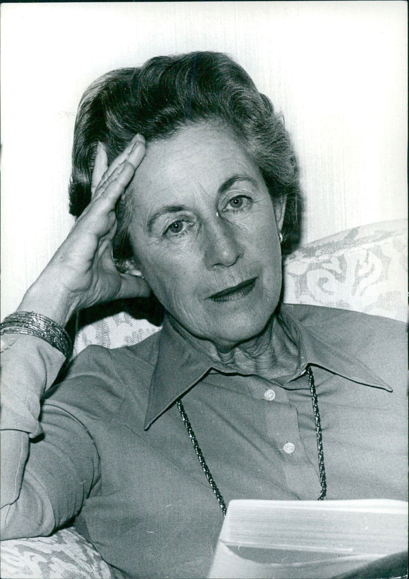 South African politician and anti-apartheid activist Mrs. Helen Suzman poses in 1977. - Vintage Photograph