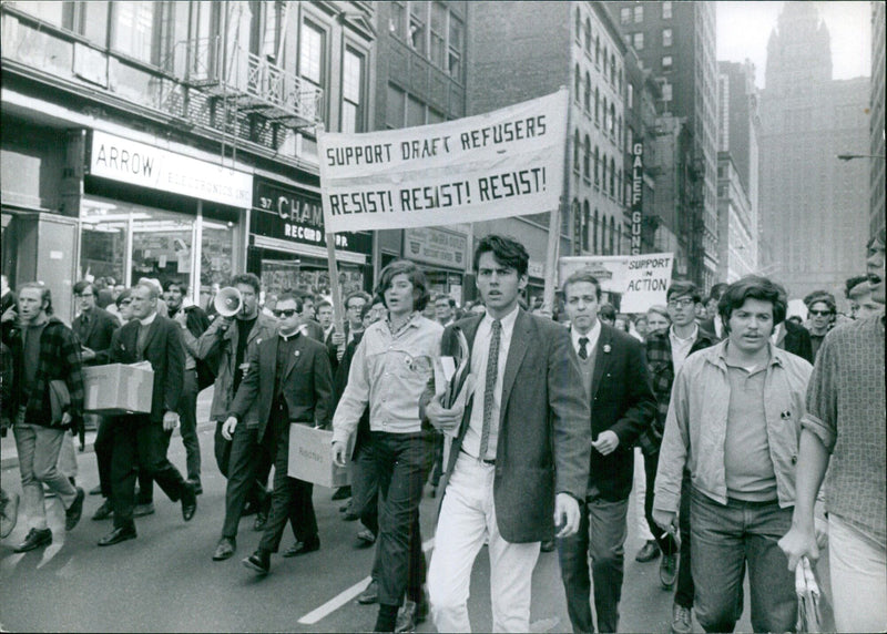 Activists gather in Stockholm, Sweden to protest the Vietnam War on October 23, 1967. - Vintage Photograph