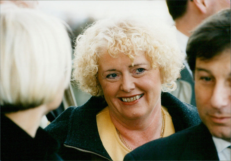 Swedish Minister for Education Ingred Wärnersson speaks during a press conference in Veden, Sweden. - Vintage Photograph