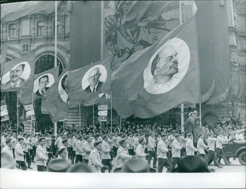 On October 17th, 1967, a crowd of people celebrated the 67th anniversary of the October Revolution in Stockholm, Sweden. - Vintage Photograph