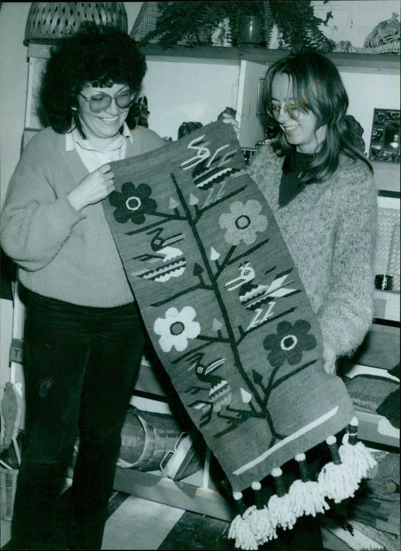 Irma Foster and Julie Sale reunite in a craft shop in Comley Park. - Vintage Photograph