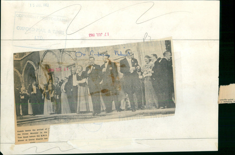 Prime Minister arrives for the B.M.A. dinner at Christ Church. - Vintage Photograph