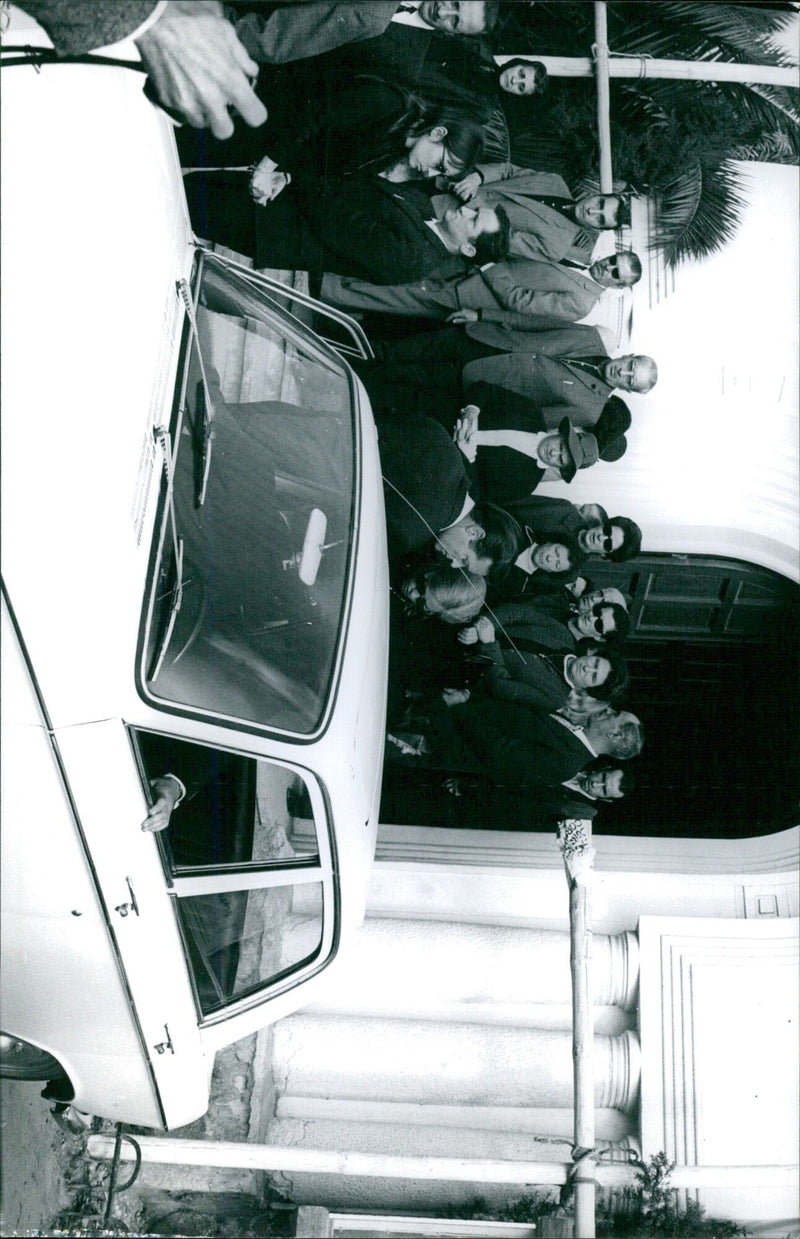 International Magazine Service (IMS) staff members gather at their offices in Stockholm, Sweden on May 21, 1969. - Vintage Photograph