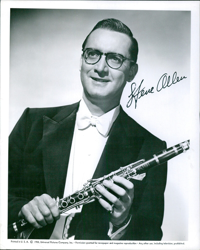 Musician Benny Goodman and comedian Steve Allen perform onstage in 1959. - Vintage Photograph