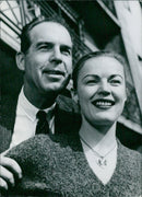 Hollywood couple Fred MacMurray and June Haver pose for a portrait in 1954. - Vintage Photograph