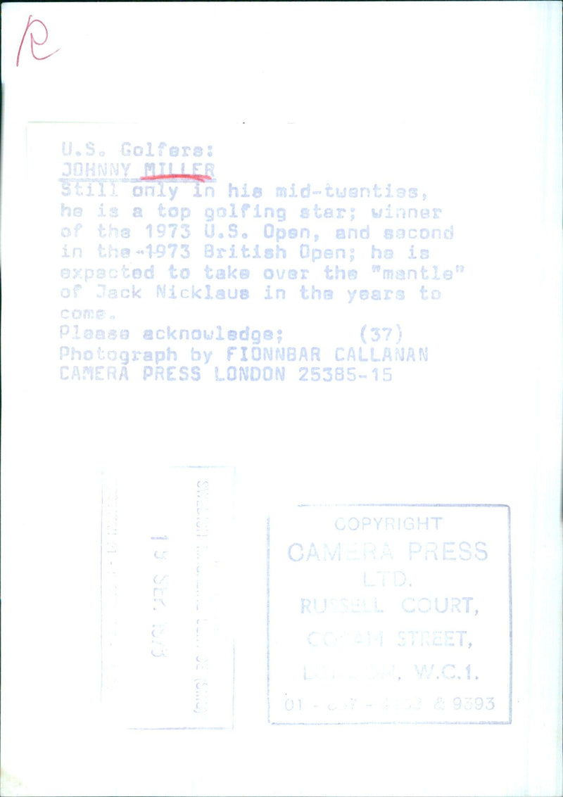 Johnny Miller, a top golfing star and winner of the 1973 U.S. Open, is expected to take over the "mantle" of Jack Nicklaus in the coming years. - Vintage Photograph