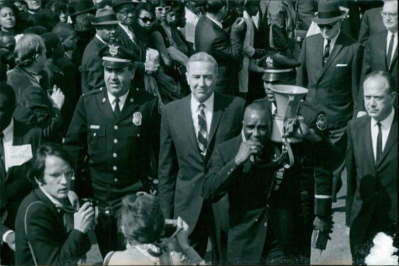 Martin Luther King speaks to a large crowd gathered in the Avenue Frochot in Paris on October 10, 2020. - Vintage Photograph