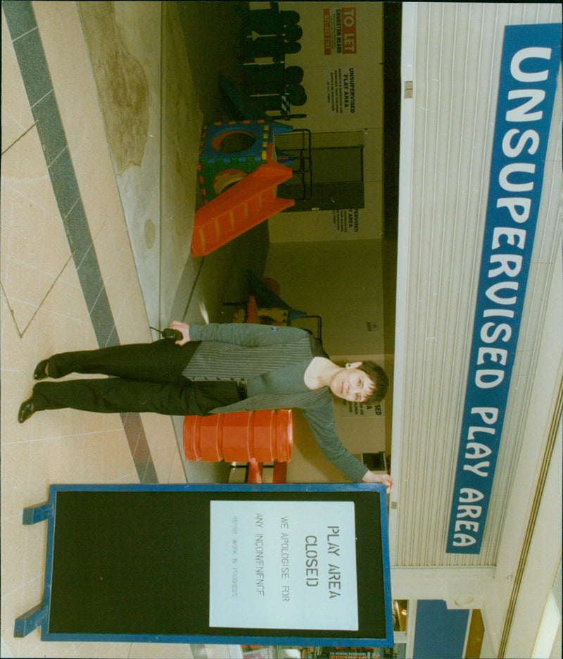 Wendy White, Centre Manager of Templars Square in Cowley, outside the unsupervised play area which has been closed due to repairs. - Vintage Photograph