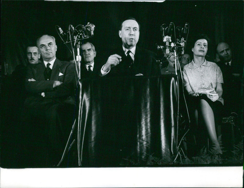 French Prime Minister Charles de Gaulle and Swedish Prime Minister Tage Erlander meet in Stockholm, Sweden on April 14, 1959. - Vintage Photograph